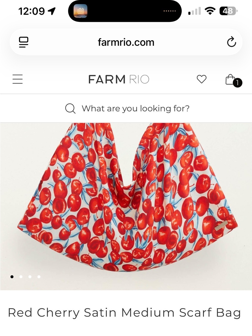 FARM RIO Red Cherry Satin Medium Scarf Bag - Picture 6 of 8